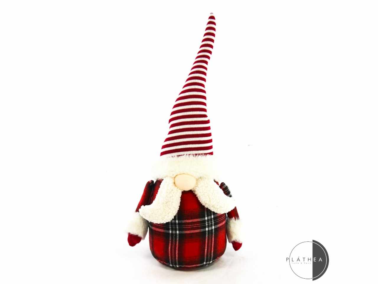 Gnomo rosso a righe con barba led h.36cm in poliestere