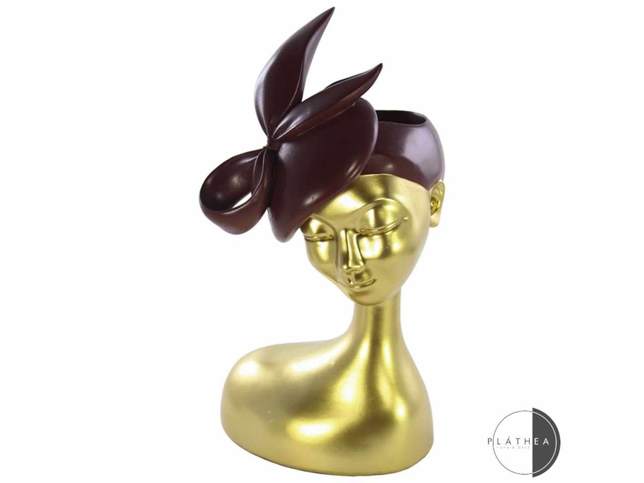 Busto portavaso burgundy/ oro 26x24x50cm in resina