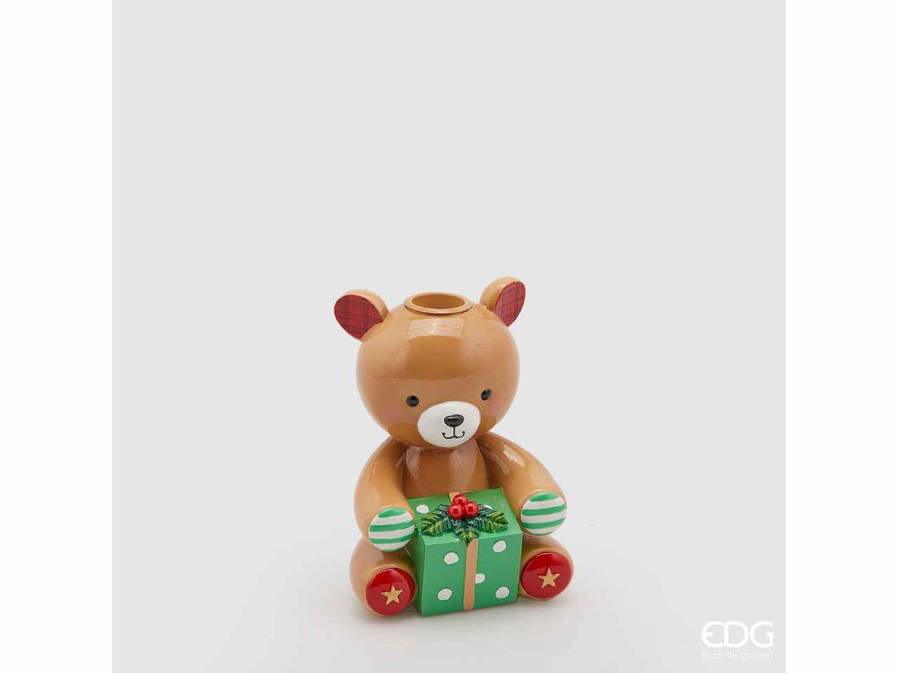 Portacandela orso con dono h.13cm