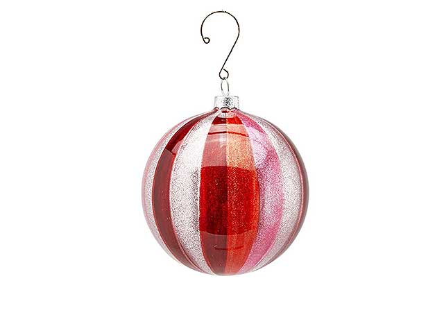 Palline natalizie righe burgundy in vetro diametro 10cm