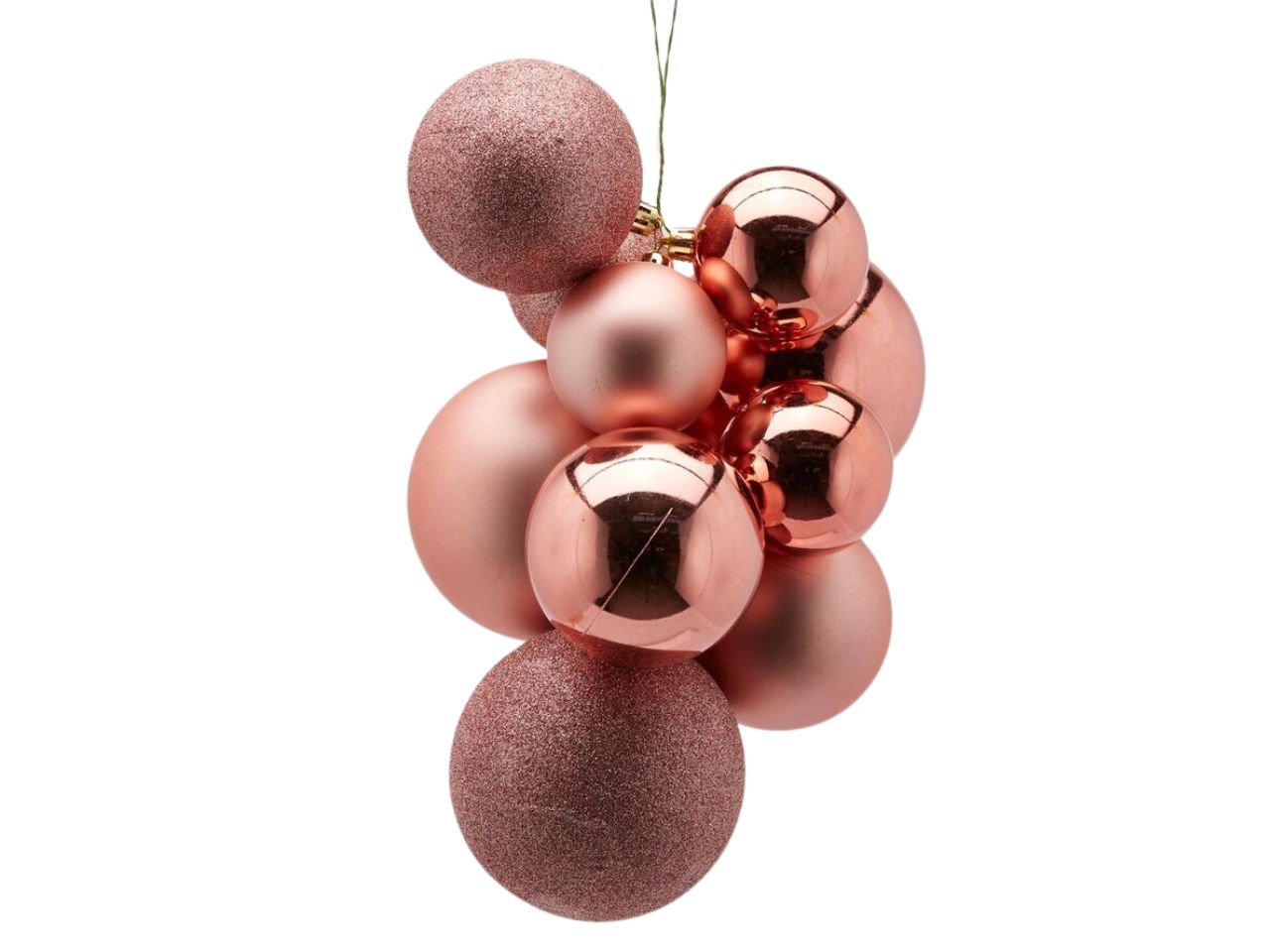 Pendente natalizio a grappolo di palle rosa in plastica lucida e glitterata 32x20 cm - EDG