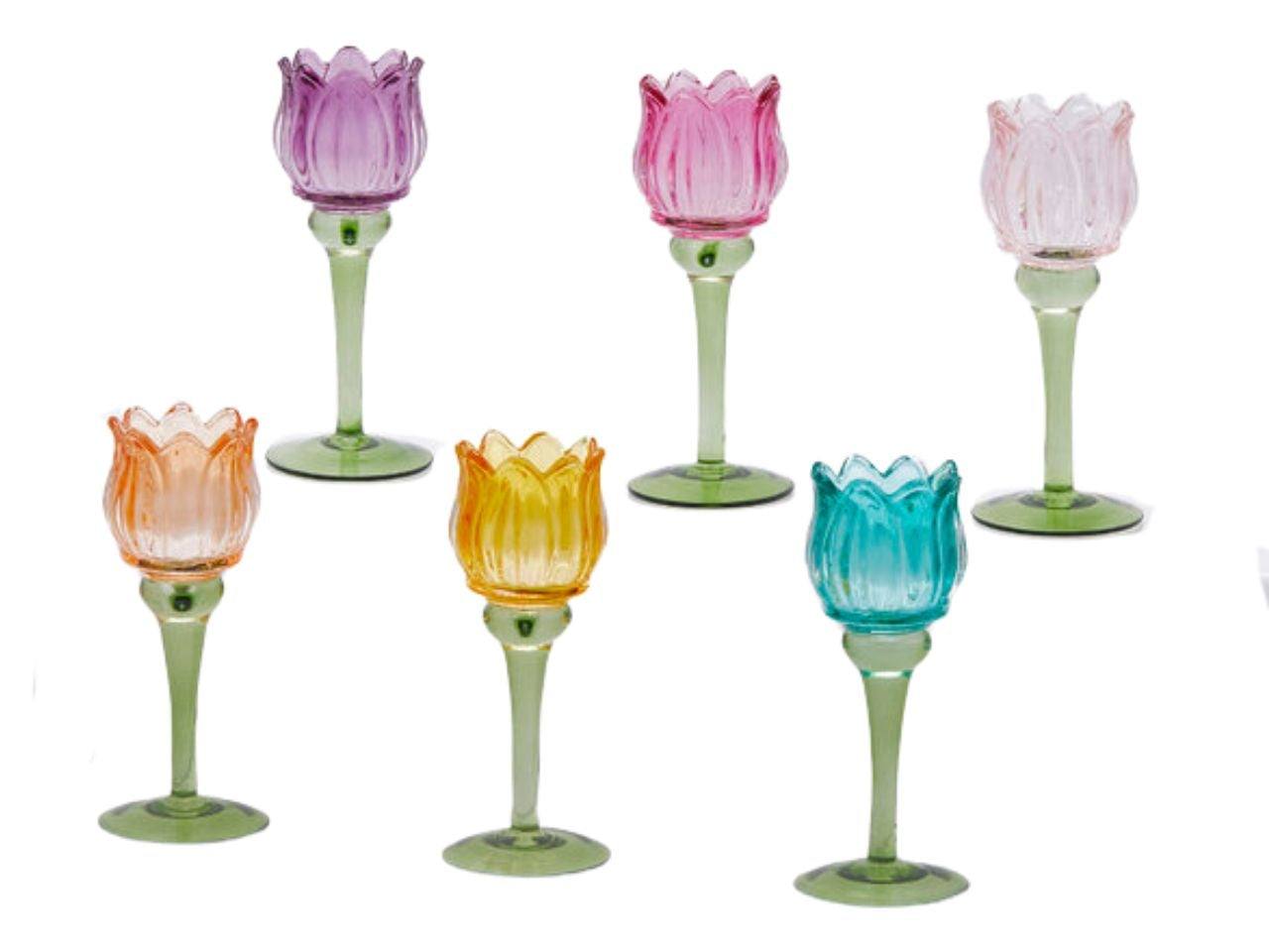 Portacandela a forma di tulipano in vetro multicolor 8x19 cm - EDG