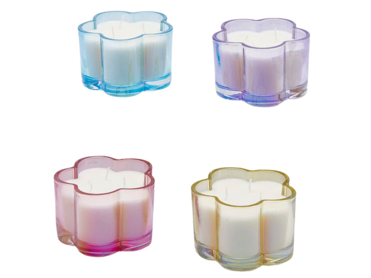 Candela in barattolo a forma di fiore, profumata in vetro, durata 30 ore, profumazione assortita in 4 colori - 12,5x8 cm - Enzo De Gasperi