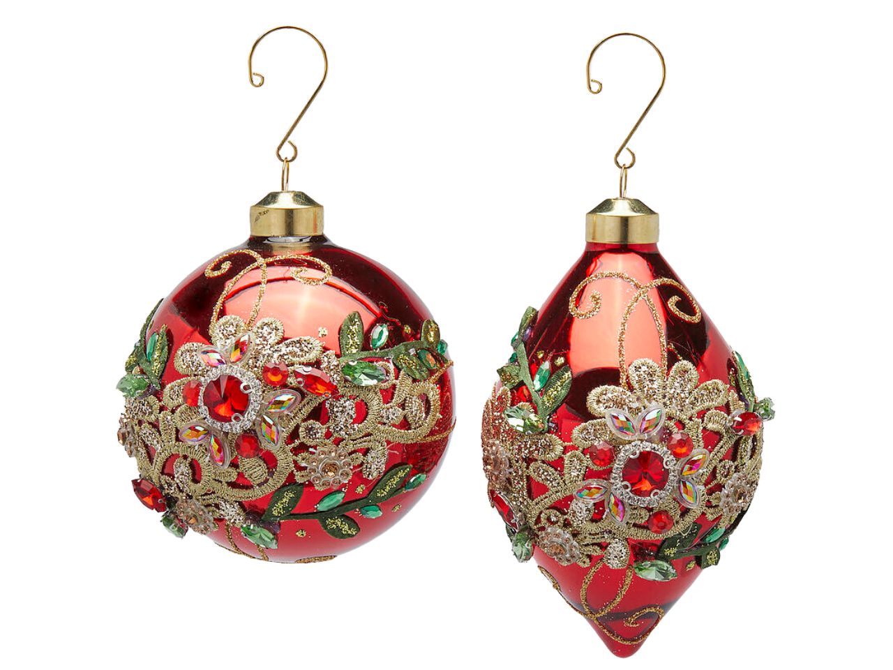 Pendente palla o fuso flower in 2 assortimenti h.13xd.10cm rosso e oro