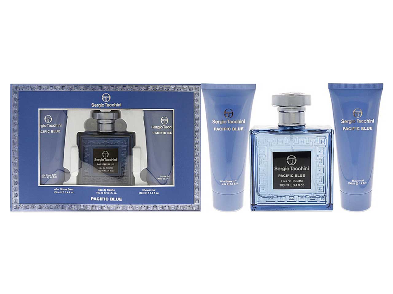 Sergio tacchini pacific blue confezione regalo contenente after shave balm 100ml + eau de toilette da 100ml + shower gel da 100ml