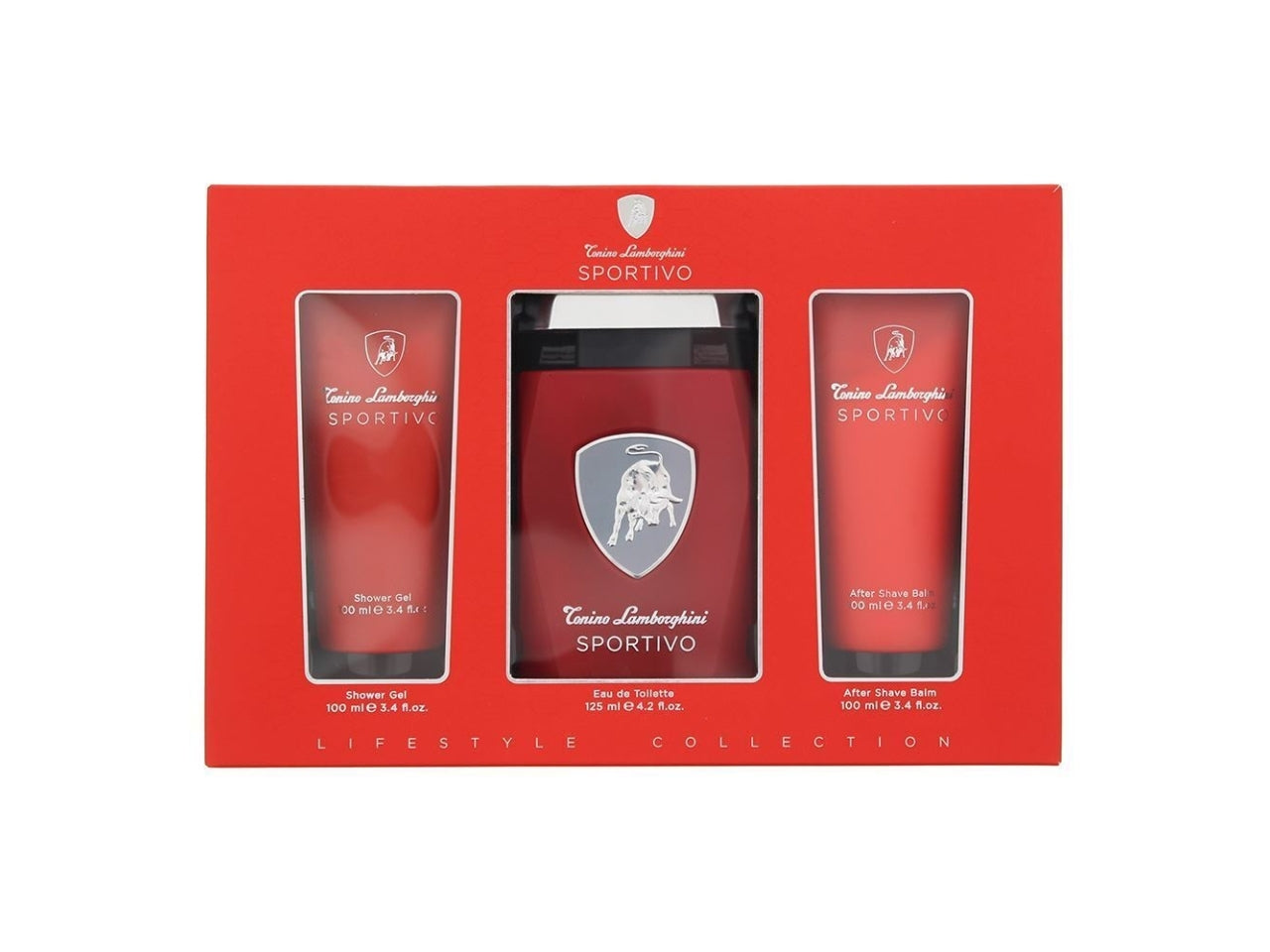 Lamborghini sportivo set regalo con eau de toilette da 125ml + after shave da 100ml + shower gel da 100ml