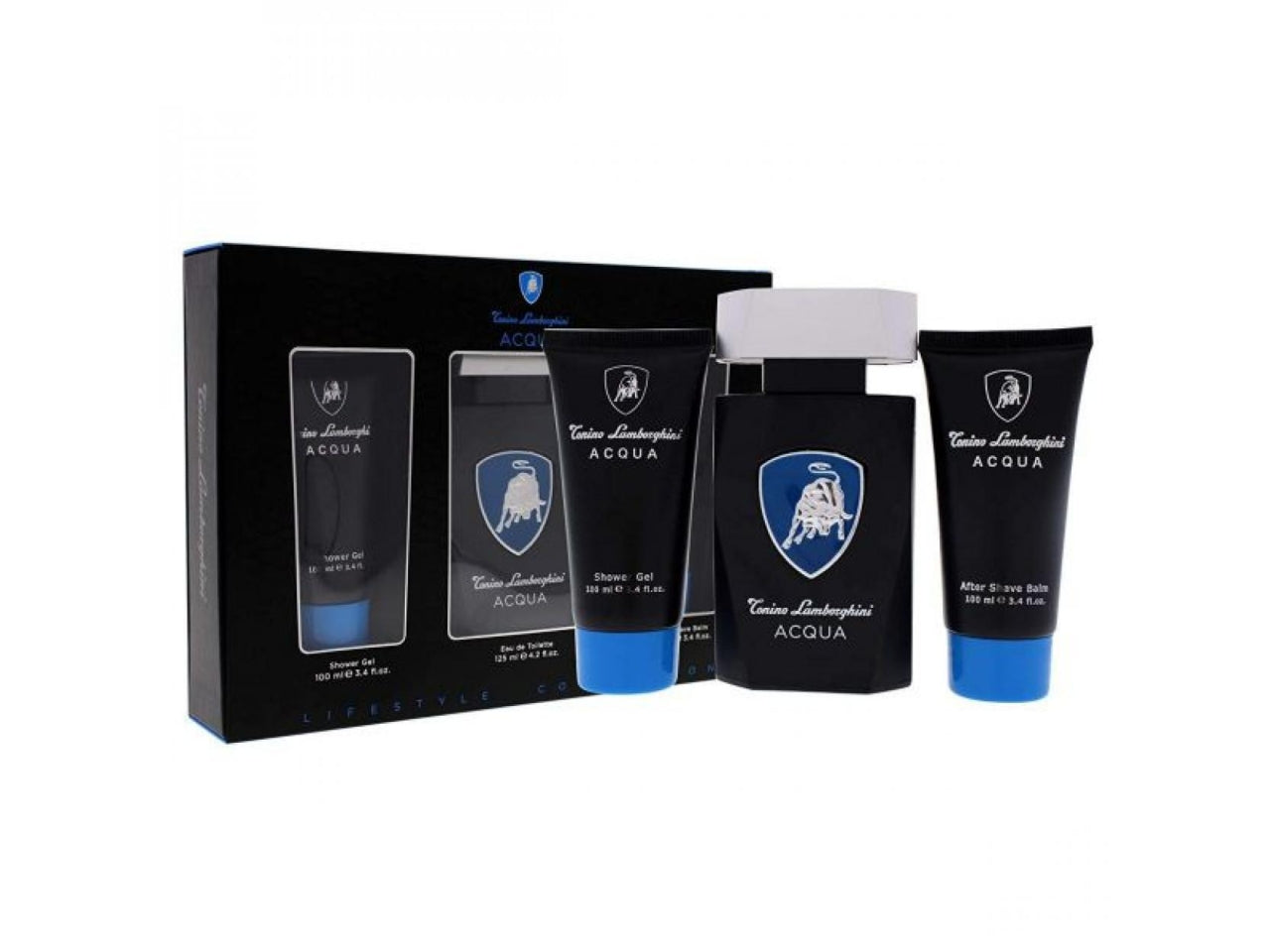 Set regalo per uomo, Lamborghini Acqua con bagnoschiuma, balsamo dopobarba e eau de toilette 125 ml