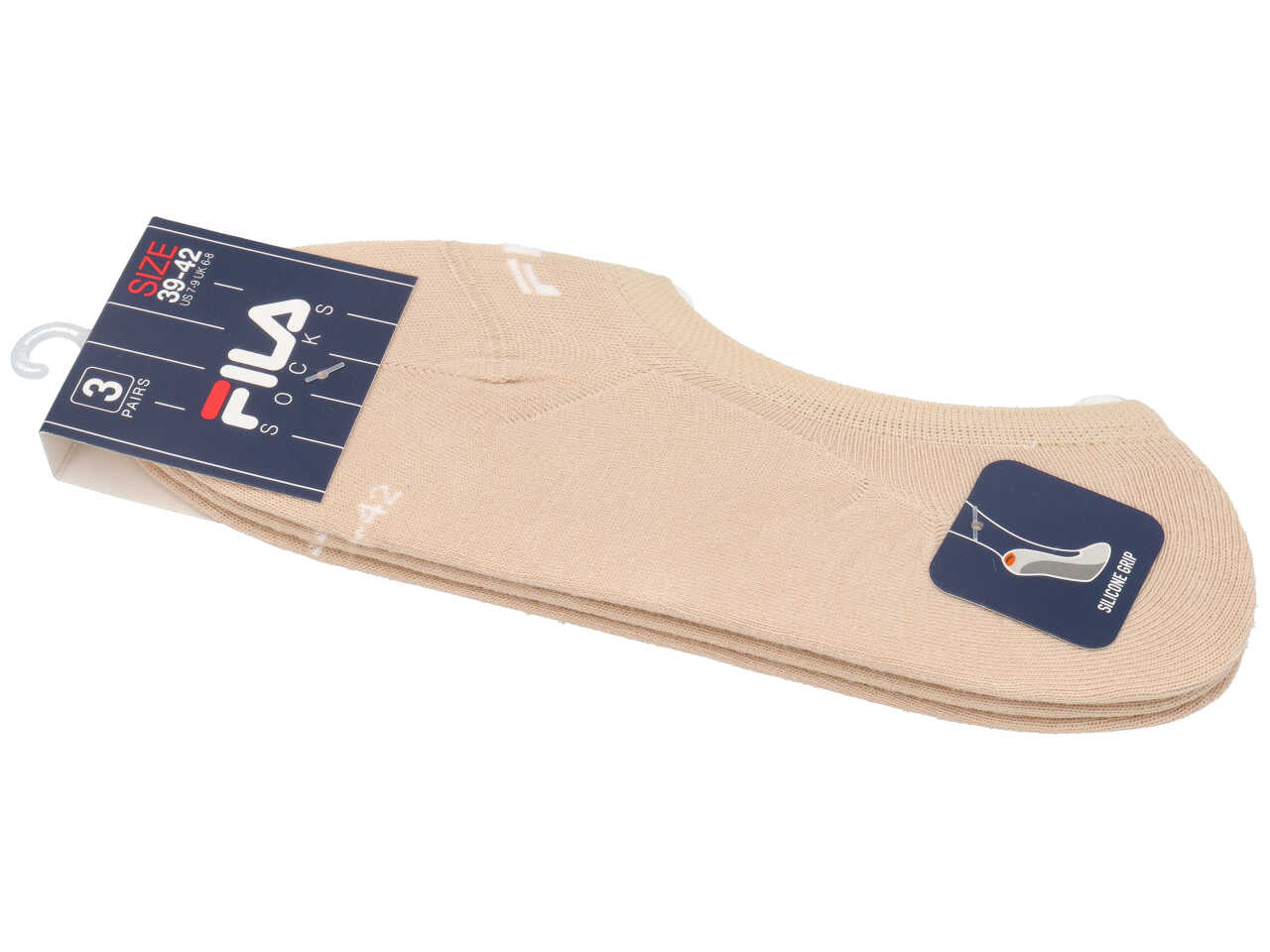 Calze Fila beige con grip in silicone taglia 39/42 in cotone, 3 paia
