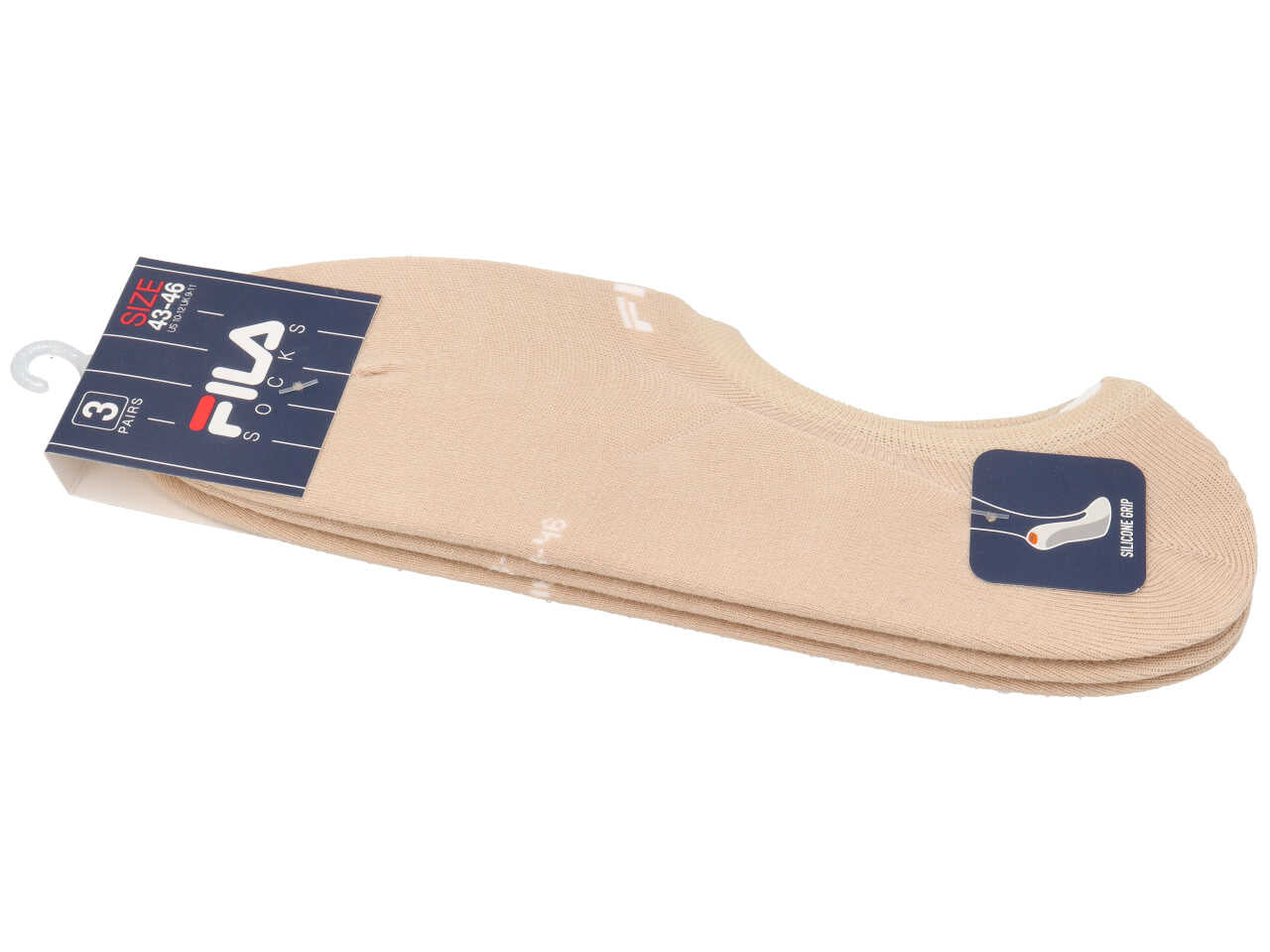 Calze Fila beige con grip in silicone taglia 43/46 in cotone, 3 paia