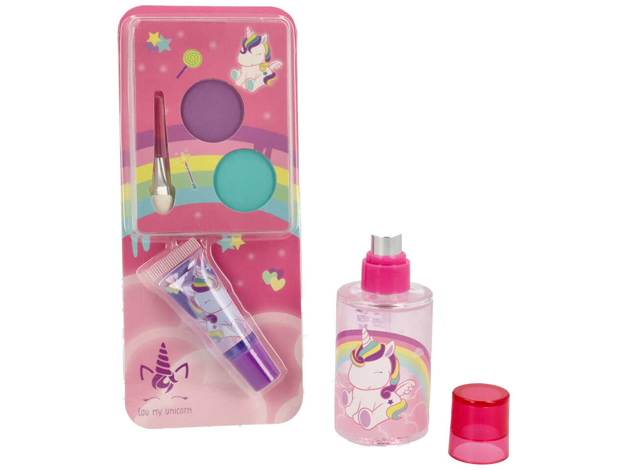 Eau my unicorn confezione regalo con eau de toilette da 30ml, lip gloss e palette ombretti