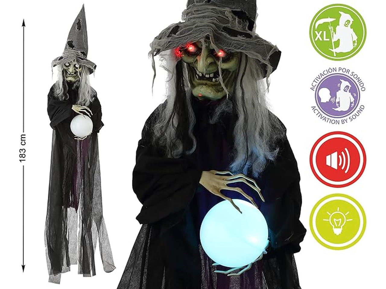 Festone a forma di strega 183cm con luce e suono