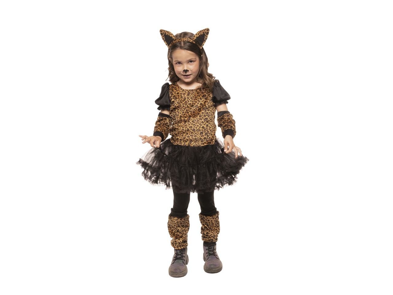 Rubies costume leopardo taglia s 3-4 anni con tutu infantile - abito con coda, cerchietto, guanti, scaldamuscoli, calze