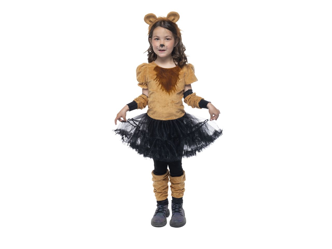 Rubies costume leonessa taglia m 5-6 anni - abito con coda, cerchietto, guanti, scaldamuscoli, calze