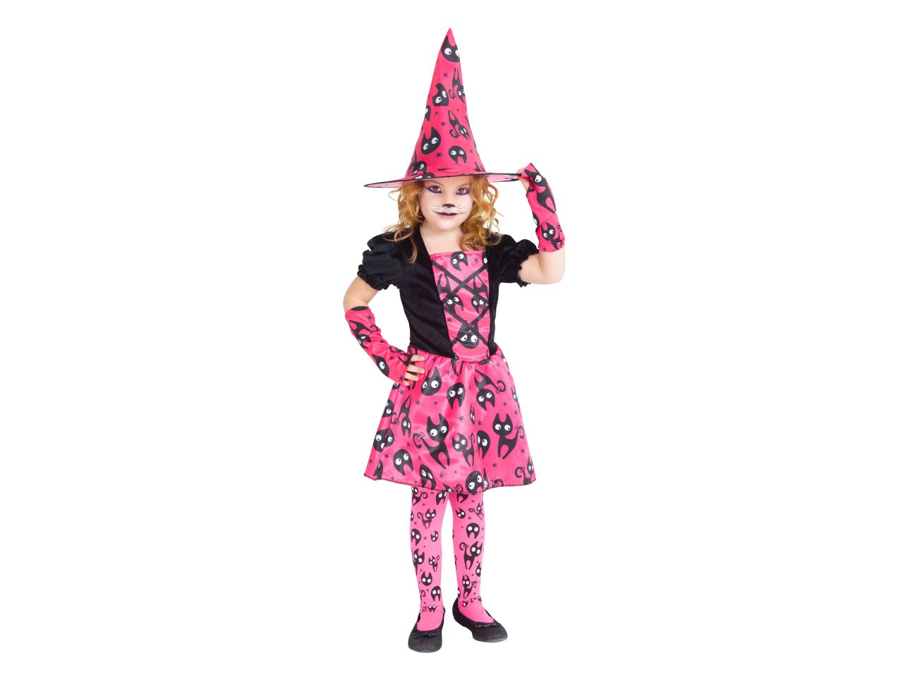 Rubies costume strega gattini rosa taglia s 3-4 anni - vestito con cappello, guanti e calze