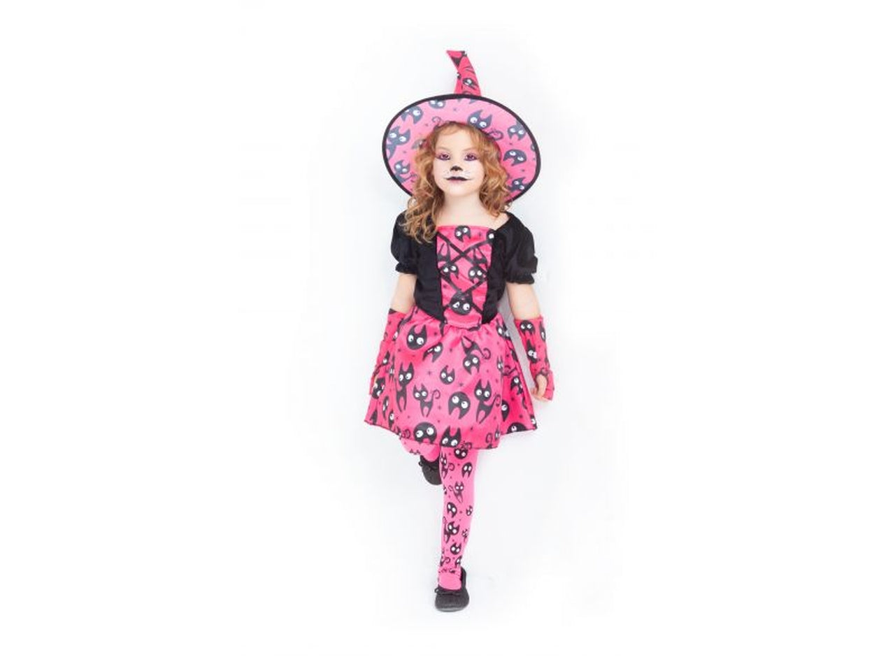 Rubies costume strega gattini rosa taglia m 5-7 anni - vestito con cappello, guanti e calze