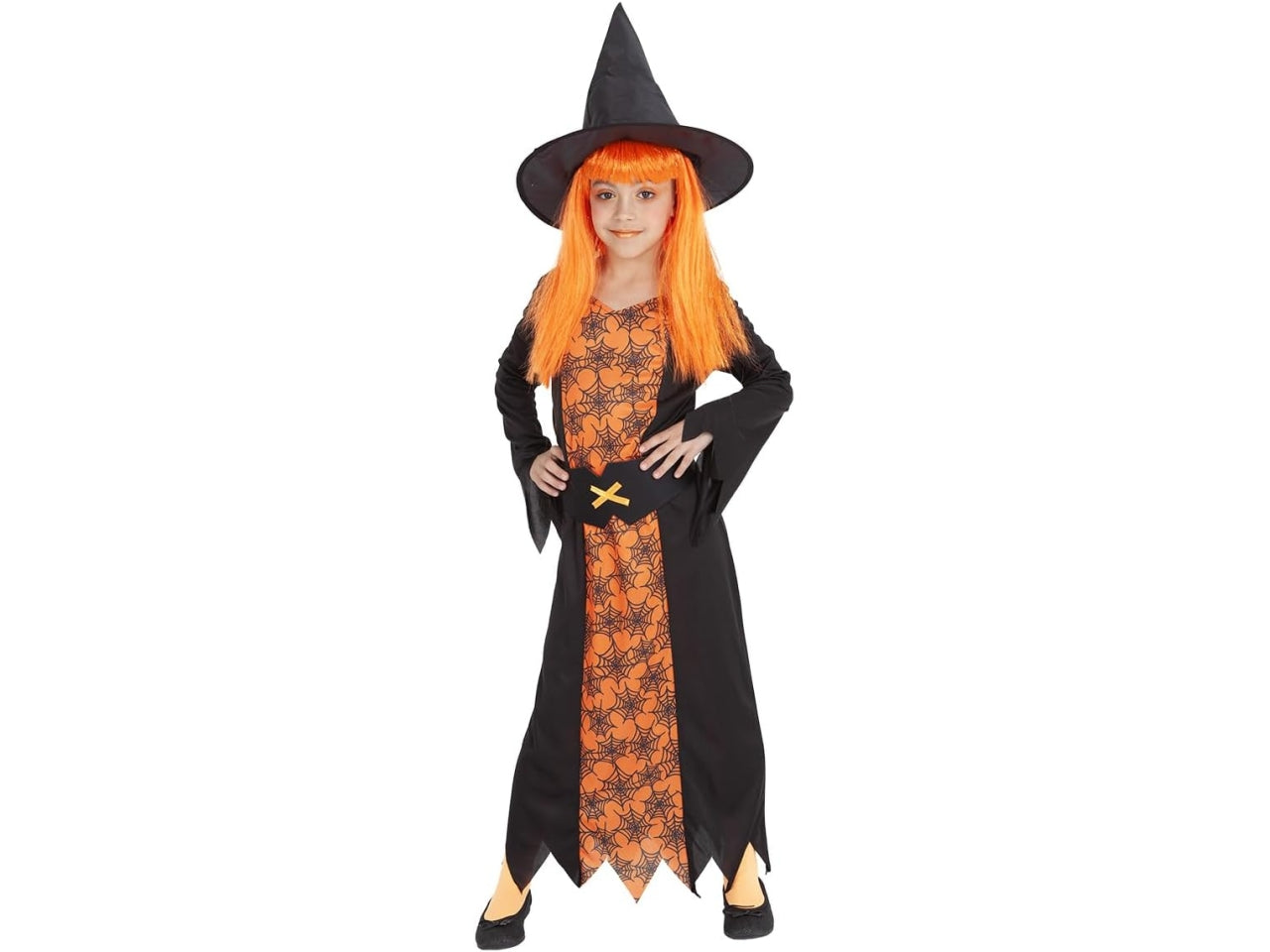 Costume da strega ragnatela fluorescente bambina 7/8 anni nero e arancione con cappello e cintura - Rubies