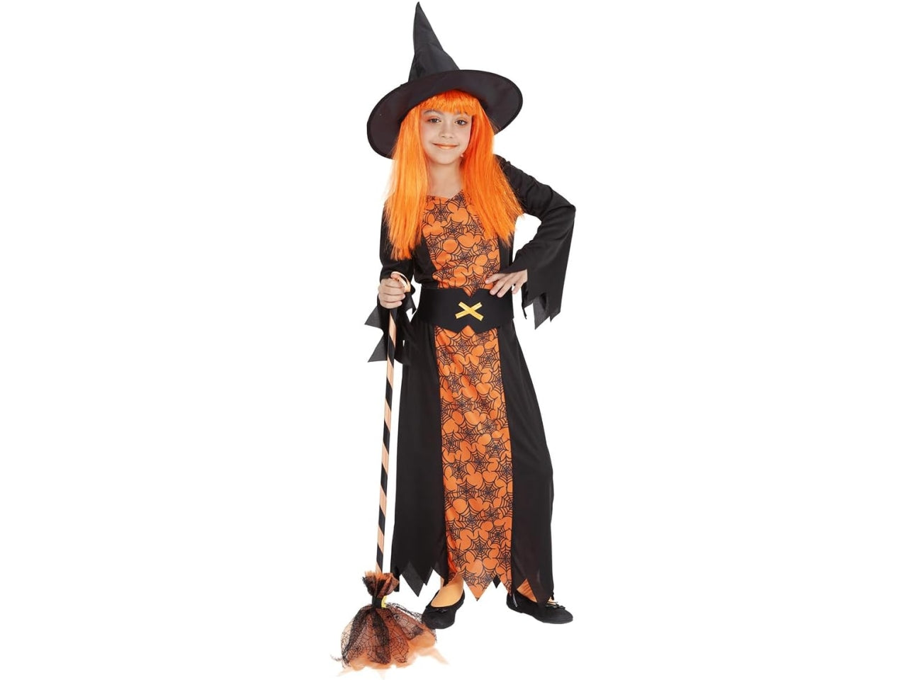 Costume da strega ragnatela fluorescente bambina 9/10 anni nero e arancione con cappello e cintura - Rubies