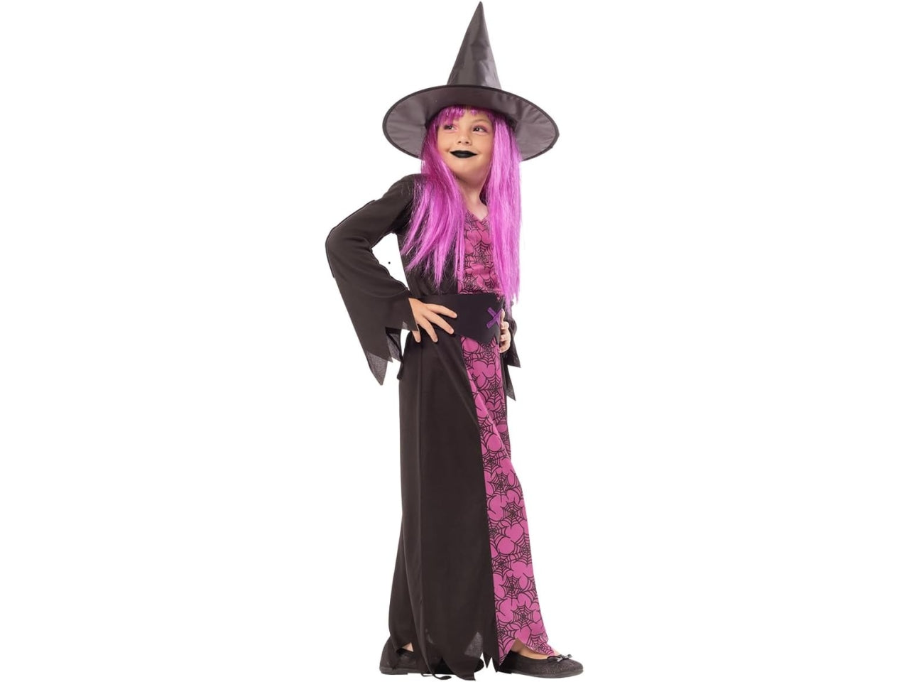 Costume da strega ragnatela fluorescente bambina 7/8 anni nero e viola con cappello e cintura - Rubies