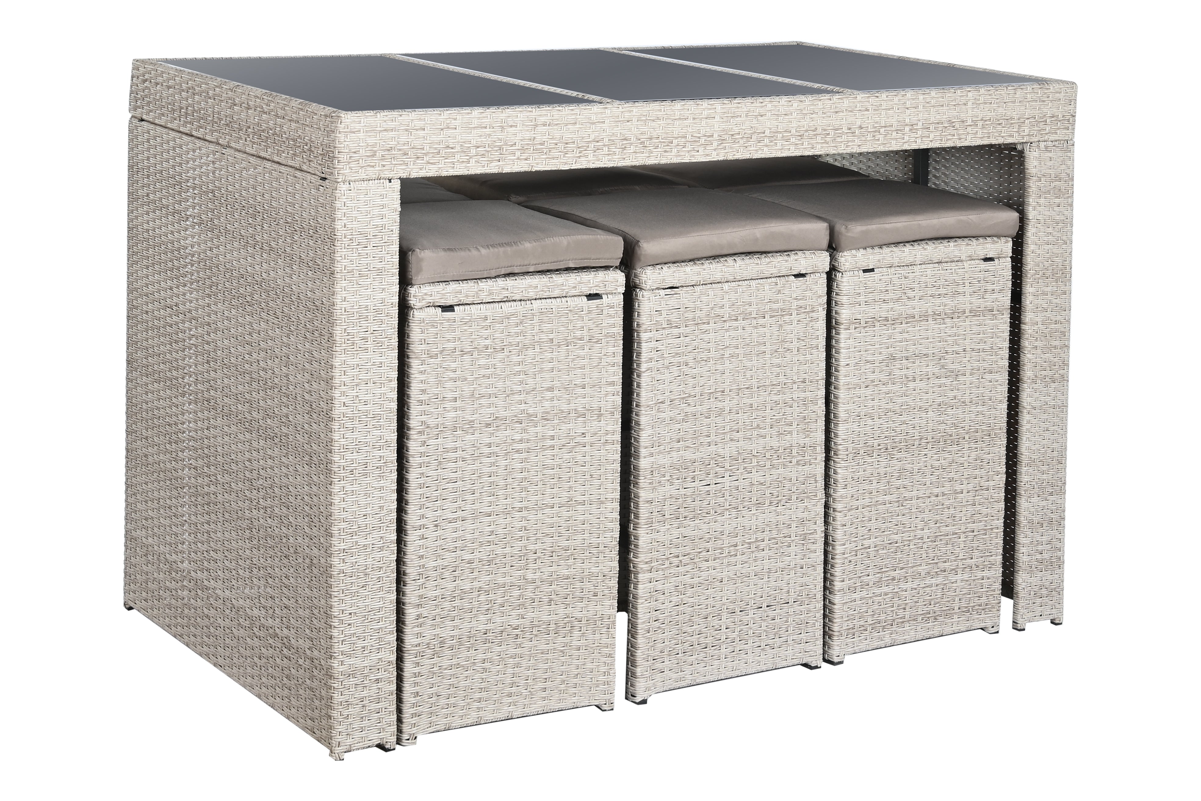Tavola set da 6 sgabelli 1 tavolo in rattan sintetico e acciaio 143x80x100cm