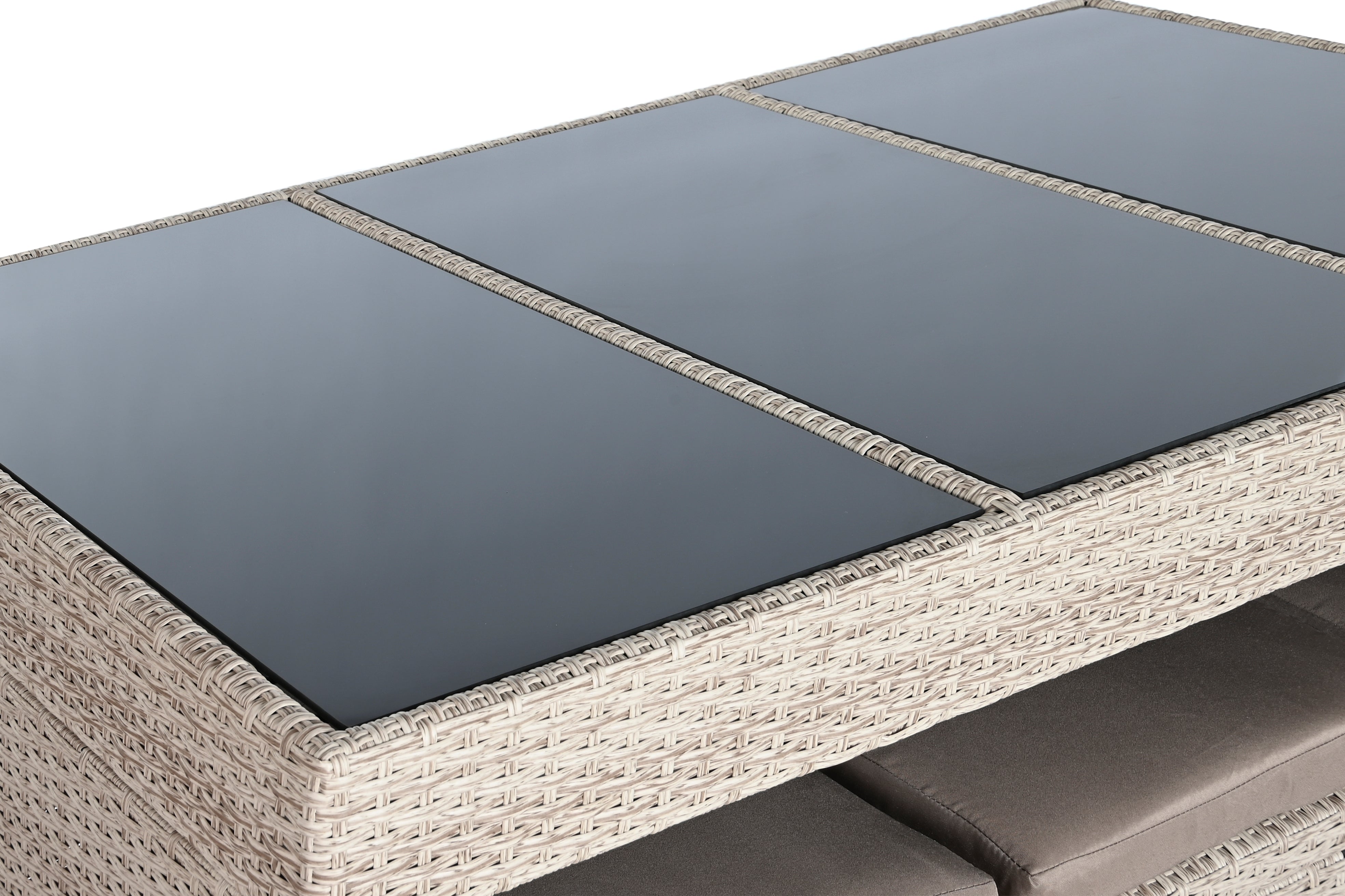 Tavola set da 6 sgabelli 1 tavolo in rattan sintetico e acciaio 143x80x100cm