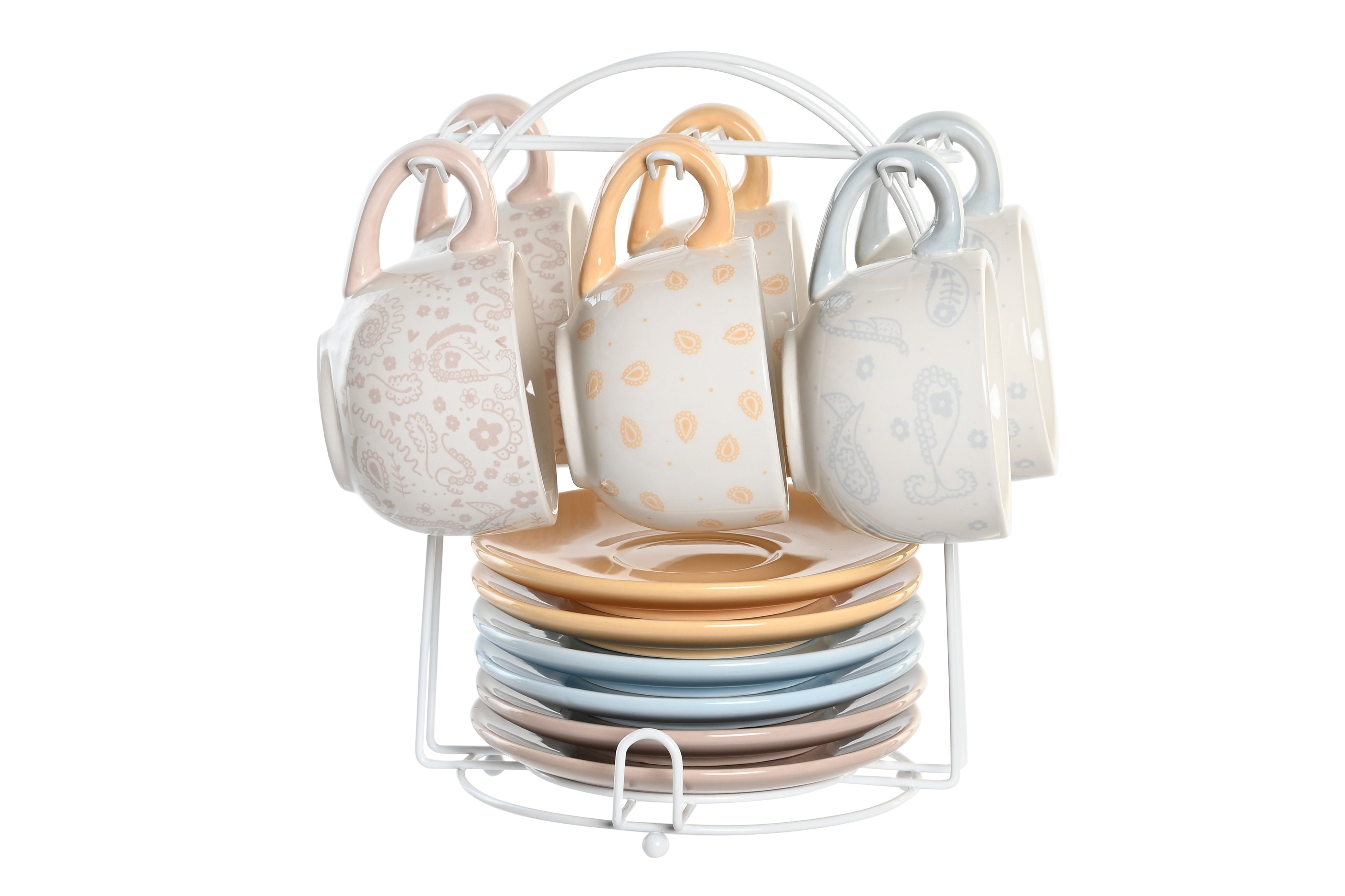 Caffè set da 6 tazzine e 6 piattini dolomite in metallo 20x18x20cm 180ml colore rosa