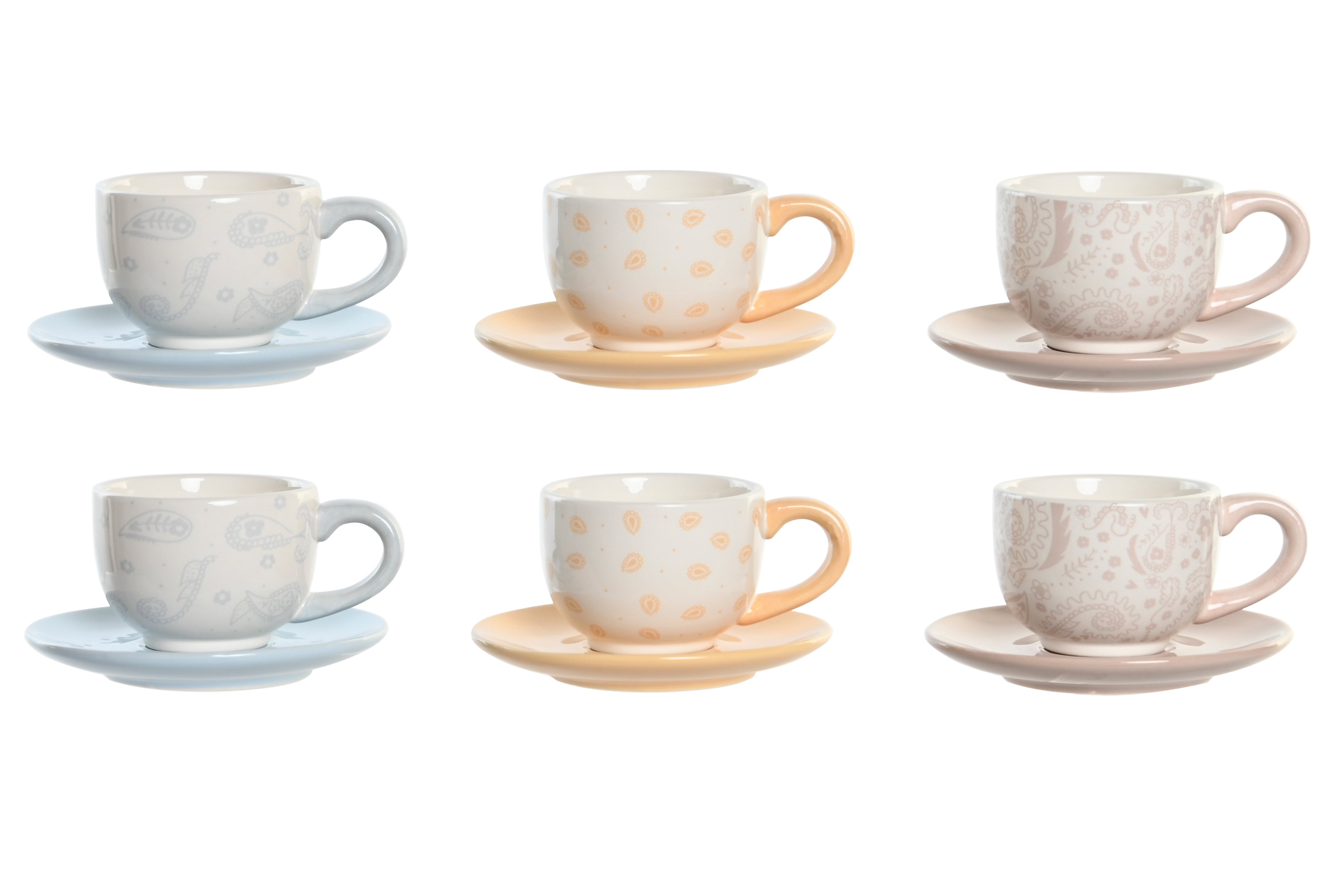 Caffè set da 6 tazzine e 6 piattini dolomite in metallo 20x18x20cm 180ml colore rosa