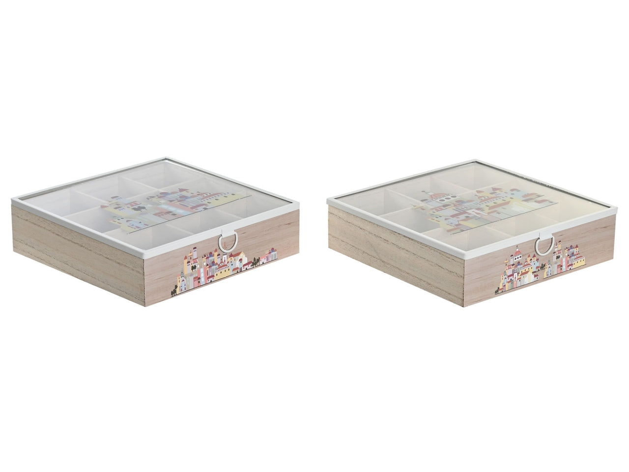 Scatola infusioni in mdf e cristallo multicolor stile mediterraneo 24.5x24.5x6 cm - Item