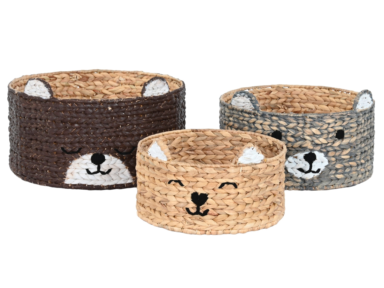 Cesta junco misura 40x40x25cm animali colore marrone il set comprende 3 ceste