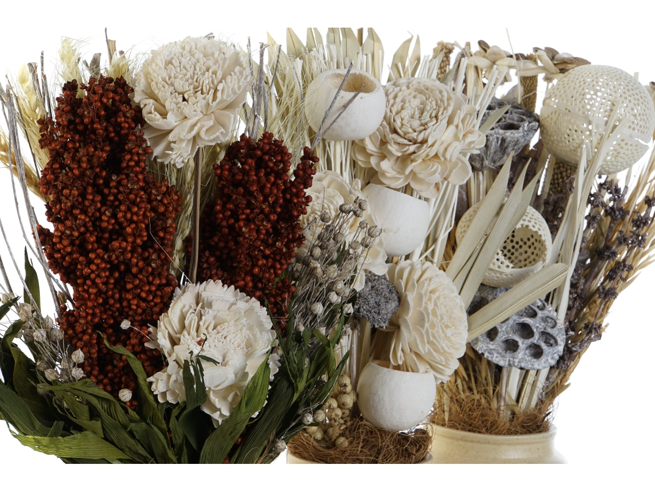 Pianta in ceramica con fiore secco misura 25x14x35cm in 3 modelli assortiti