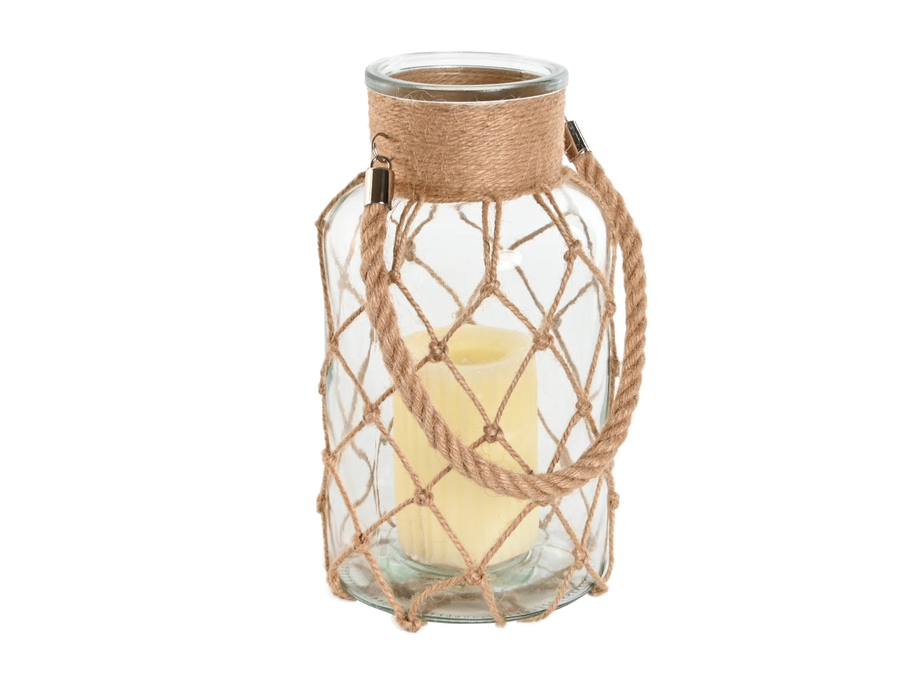 Portacandele in cristallo e corda misura 15,5x15,5x26cm capacita' 2800ml