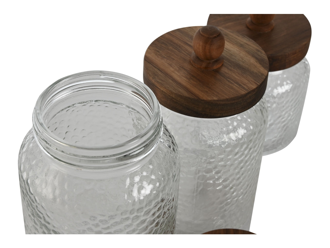 Barattolo decorativo in stile contemporaneo cristallo e acacia, set da 3 pezzi - Item