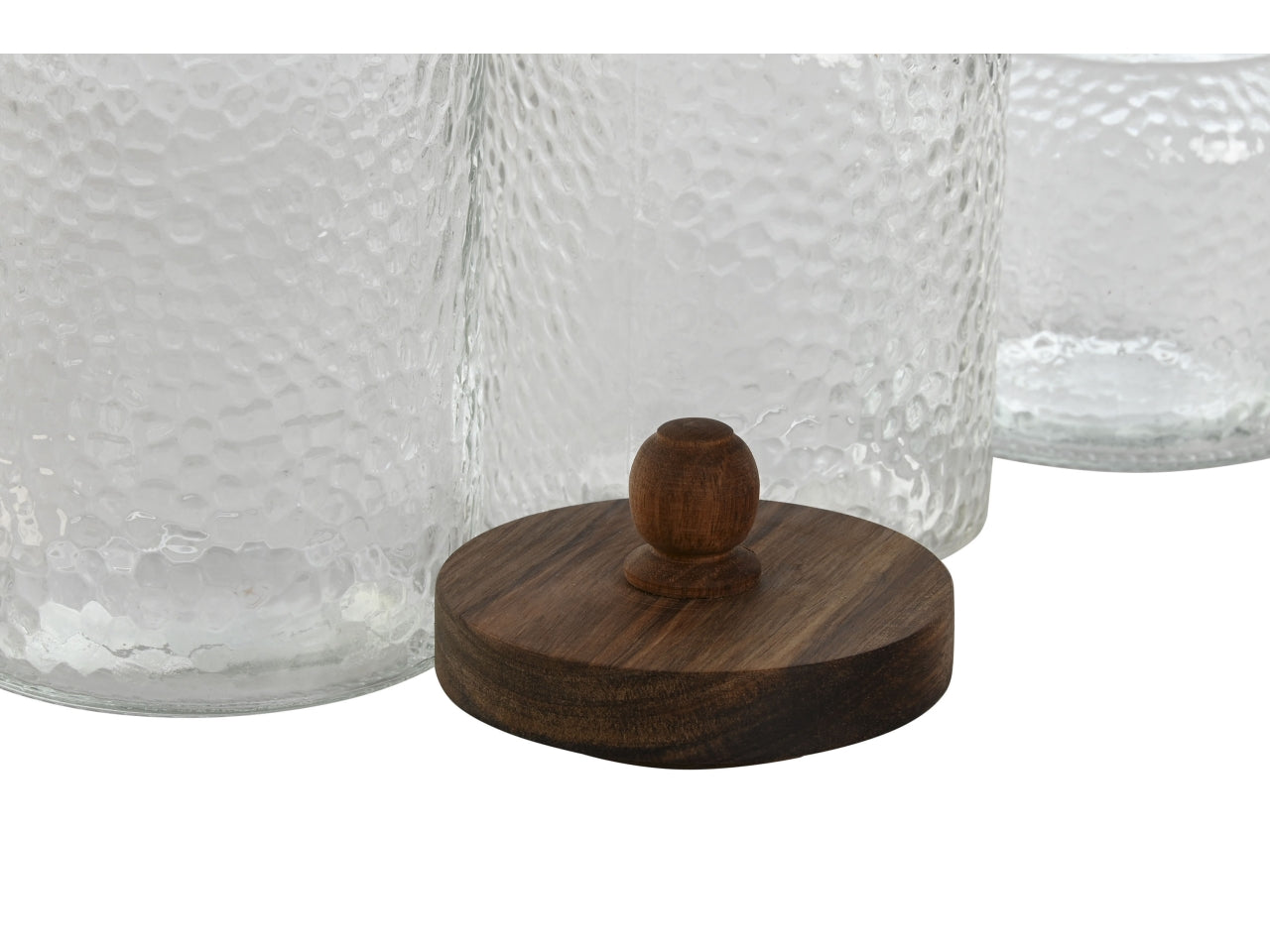 Barattolo decorativo in stile contemporaneo cristallo e acacia, set da 3 pezzi - Item