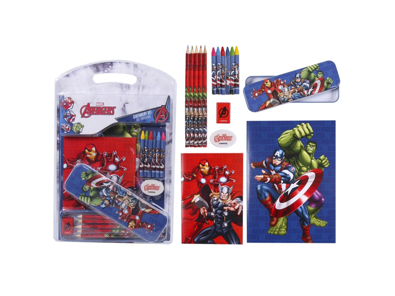 Set cancelleria scolastica per bambino Marvel Avengers, per colorare e disegnare, tema supereroi - Cerdà