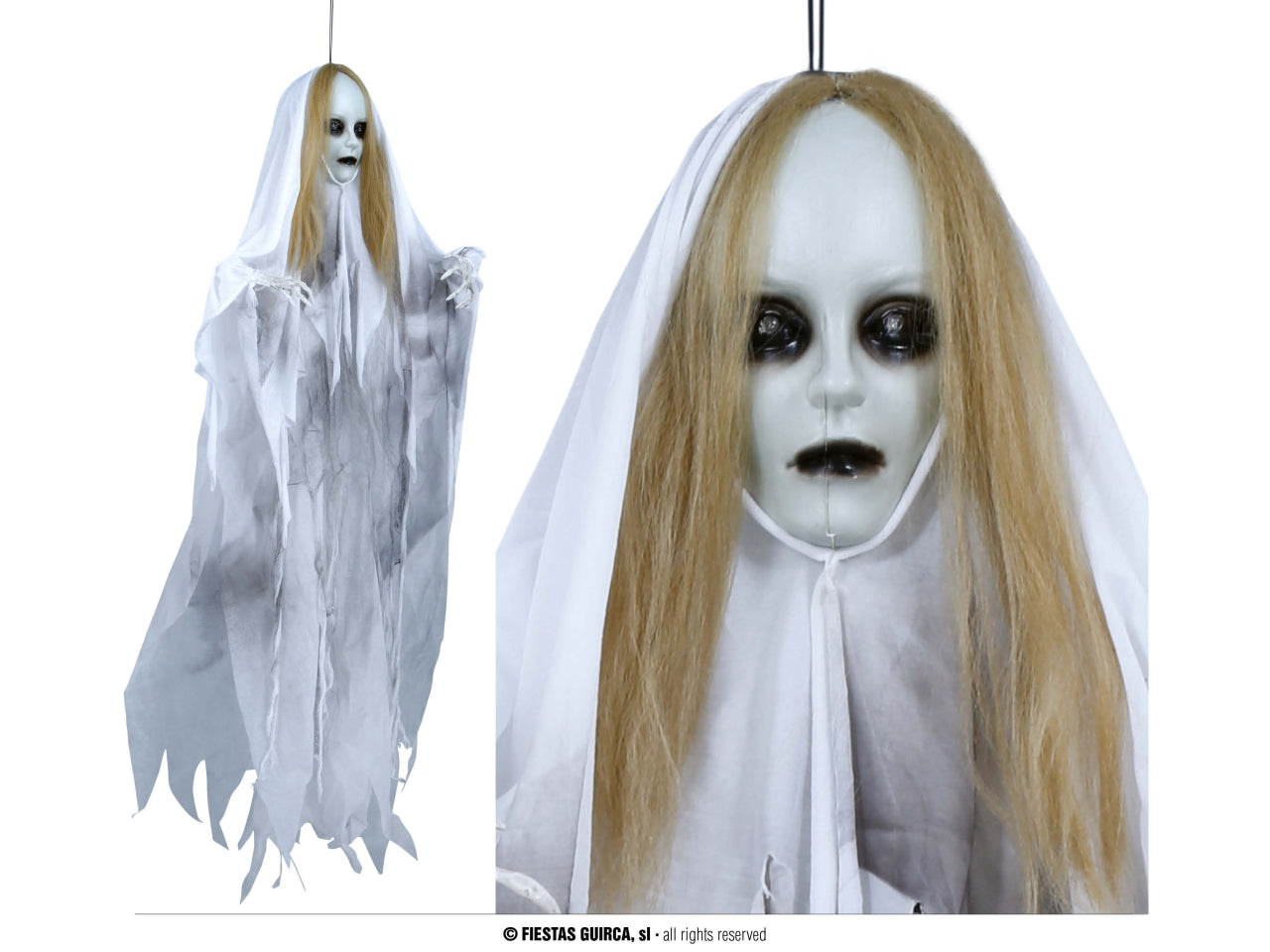 Donna fantasma appesa 100cm con luce, suono e movimento