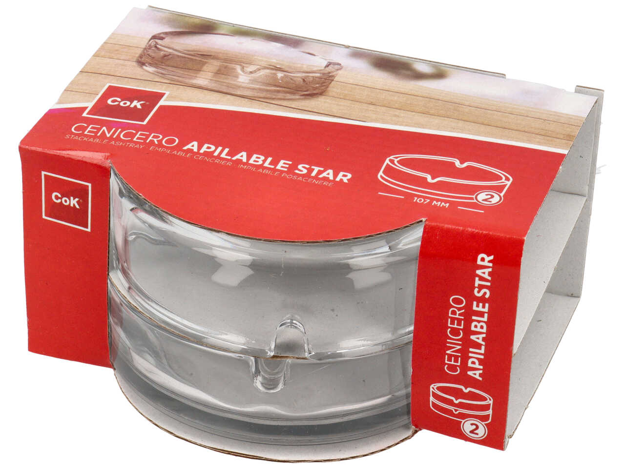 Posacenere impilabile in vetro trasparente confezione da 2, 10x3 cm - Cok