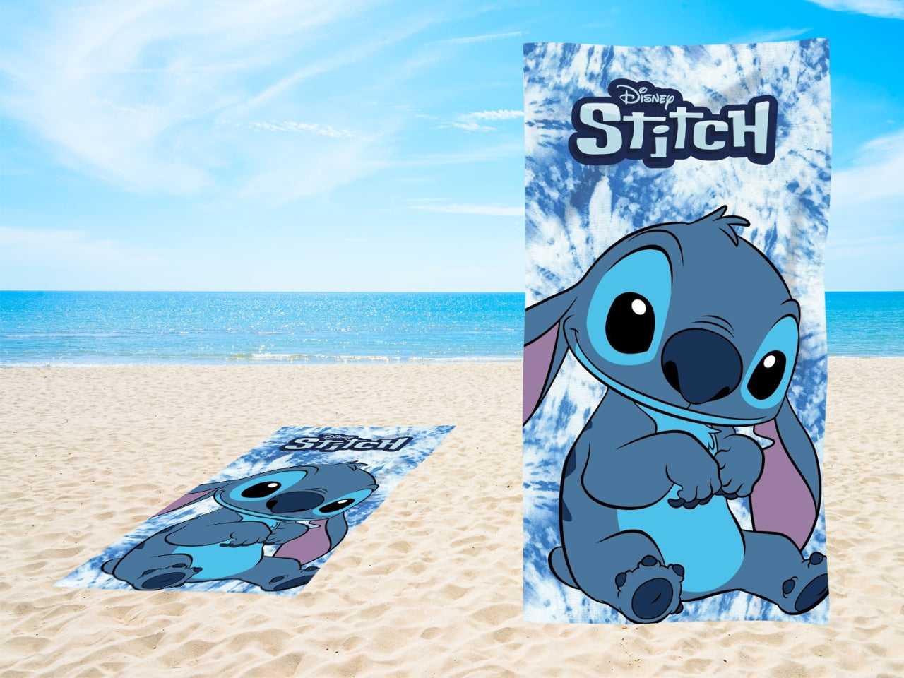 Telo mare Stitch in microfibra per bambini 70x140 cm azzurro con stampa digitale - Real Trade