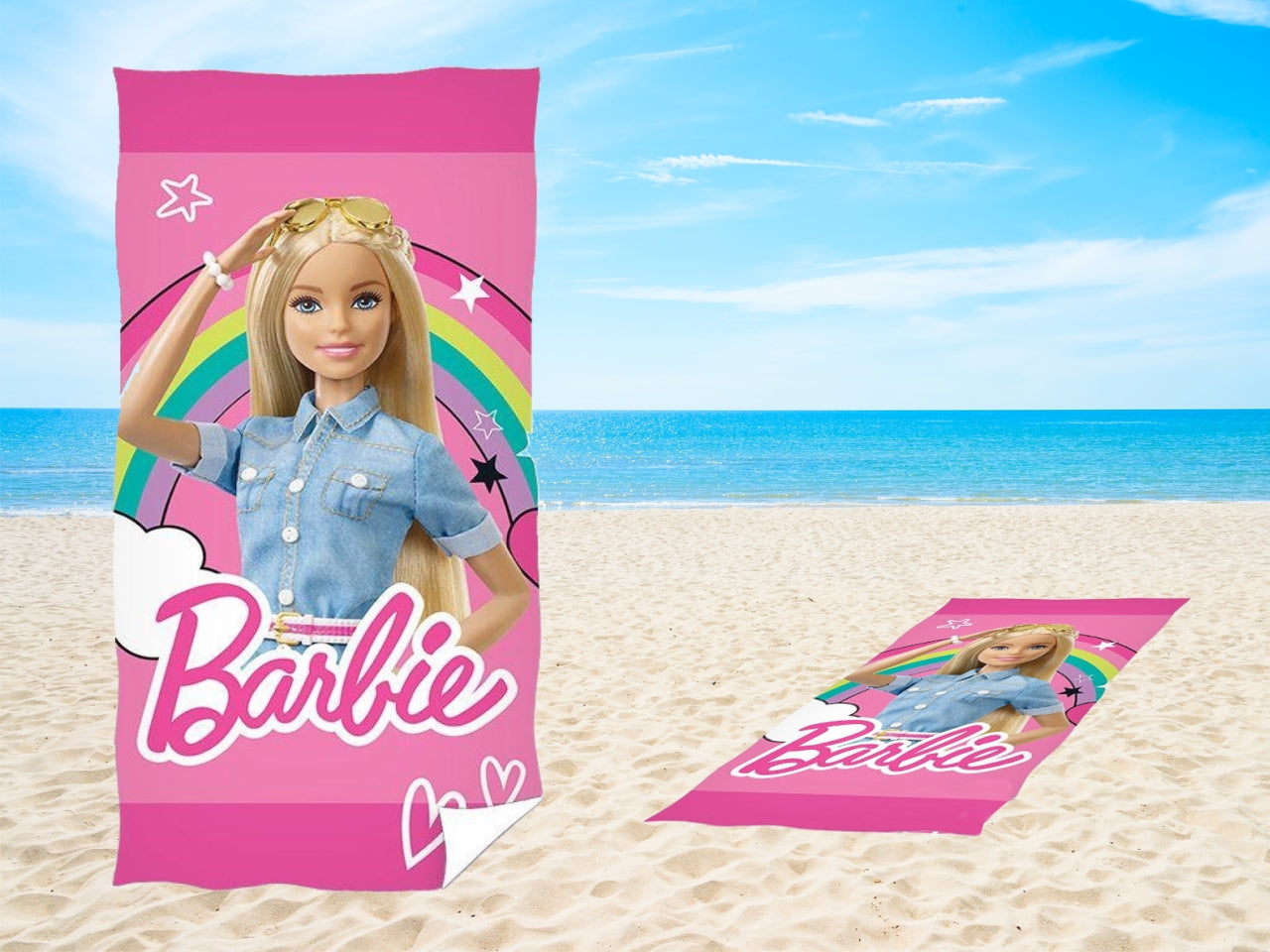 Barbie telo mare microfibra bambina rosa 70x140 cm - Real Trade