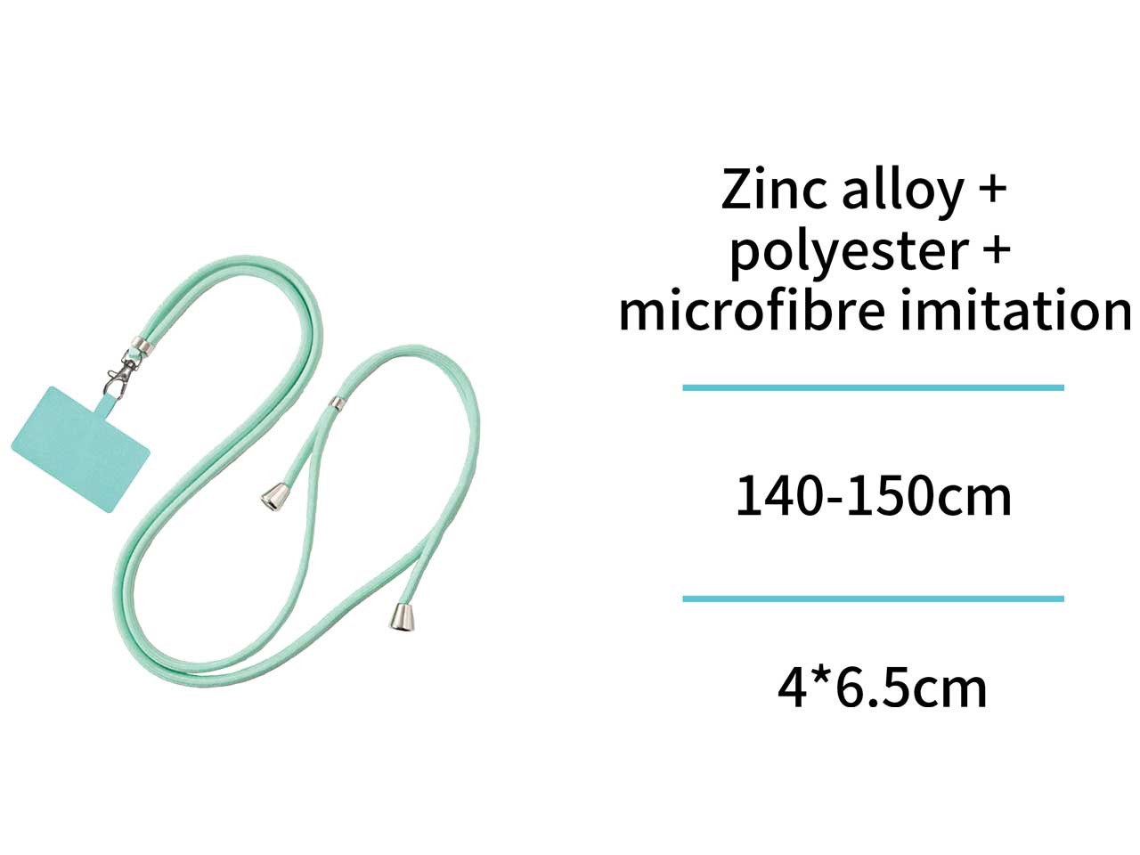 Cordino per cellulare regolabile in plastica e lega di zinco, 140-150cm, verde chiaro con fibbia singola