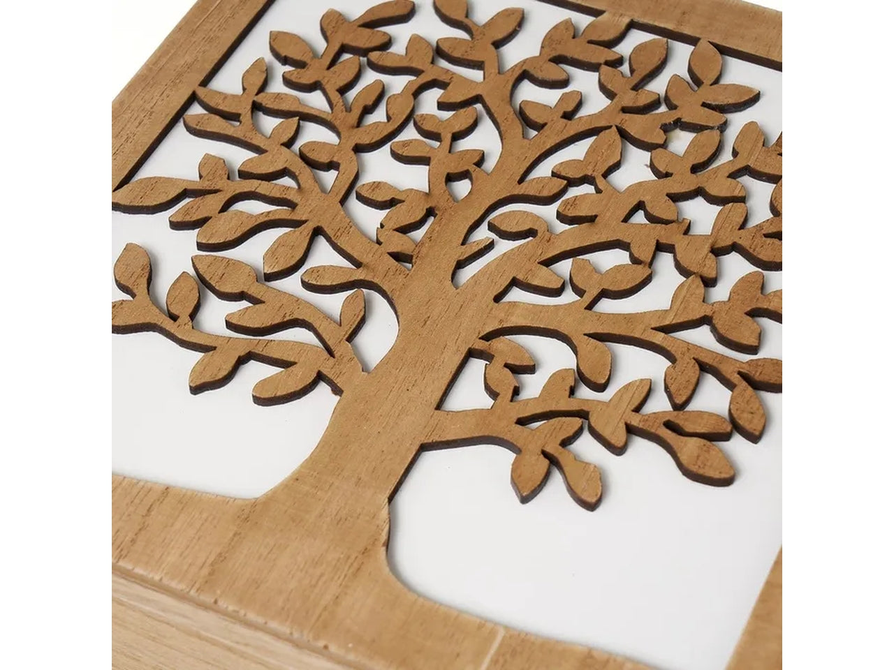 Scatola legno albero della vita naturale e bianco country 20x20x9 cm - Casaseleccion