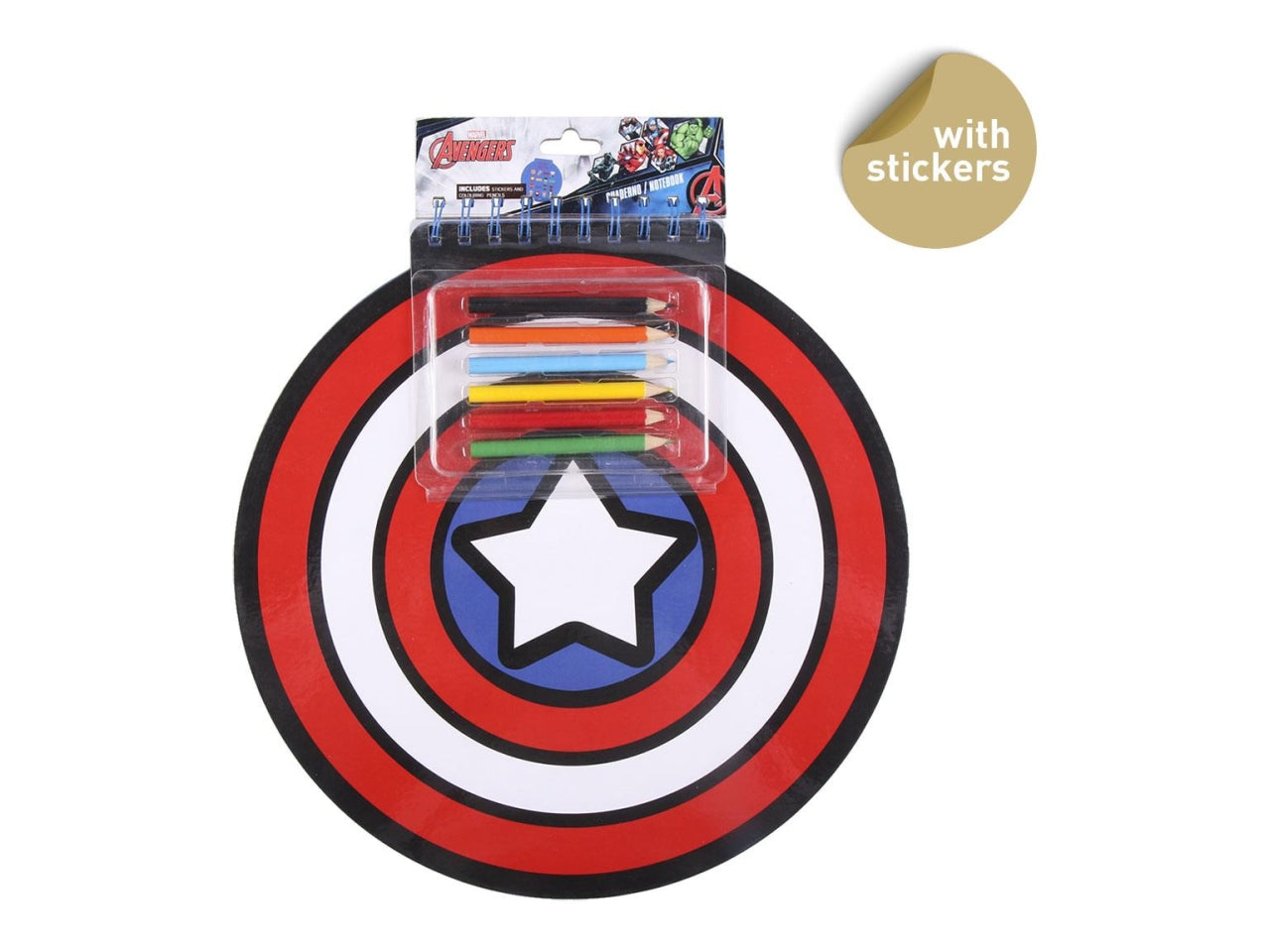 Block notes Capitan America per bambino, ideale per colorare e disegnare, blocchetto sagomato con 50 fogli, matite colorate, stickers - brand Cerdà
