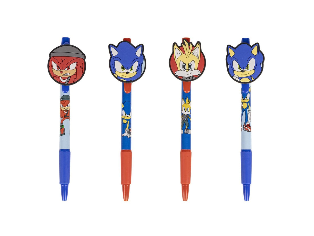 Set di 4 penne a sfera per bambino con personaggi Sonic, a click con sagoma dei personaggi, inchiostro nero - Cerdà