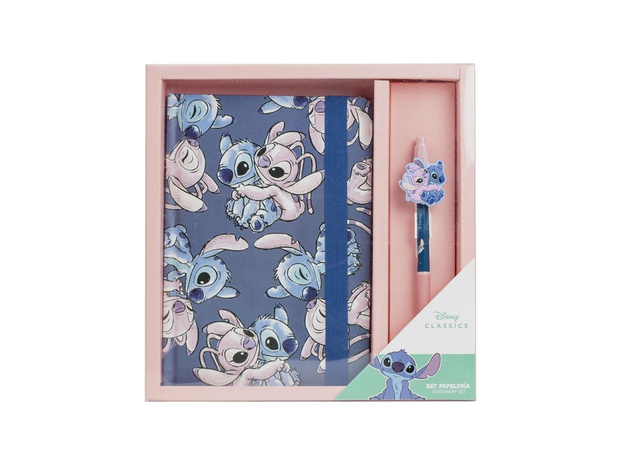 Stitch diario rosa e blu con penna a scatto 20,5x14 cm - Cerdà
