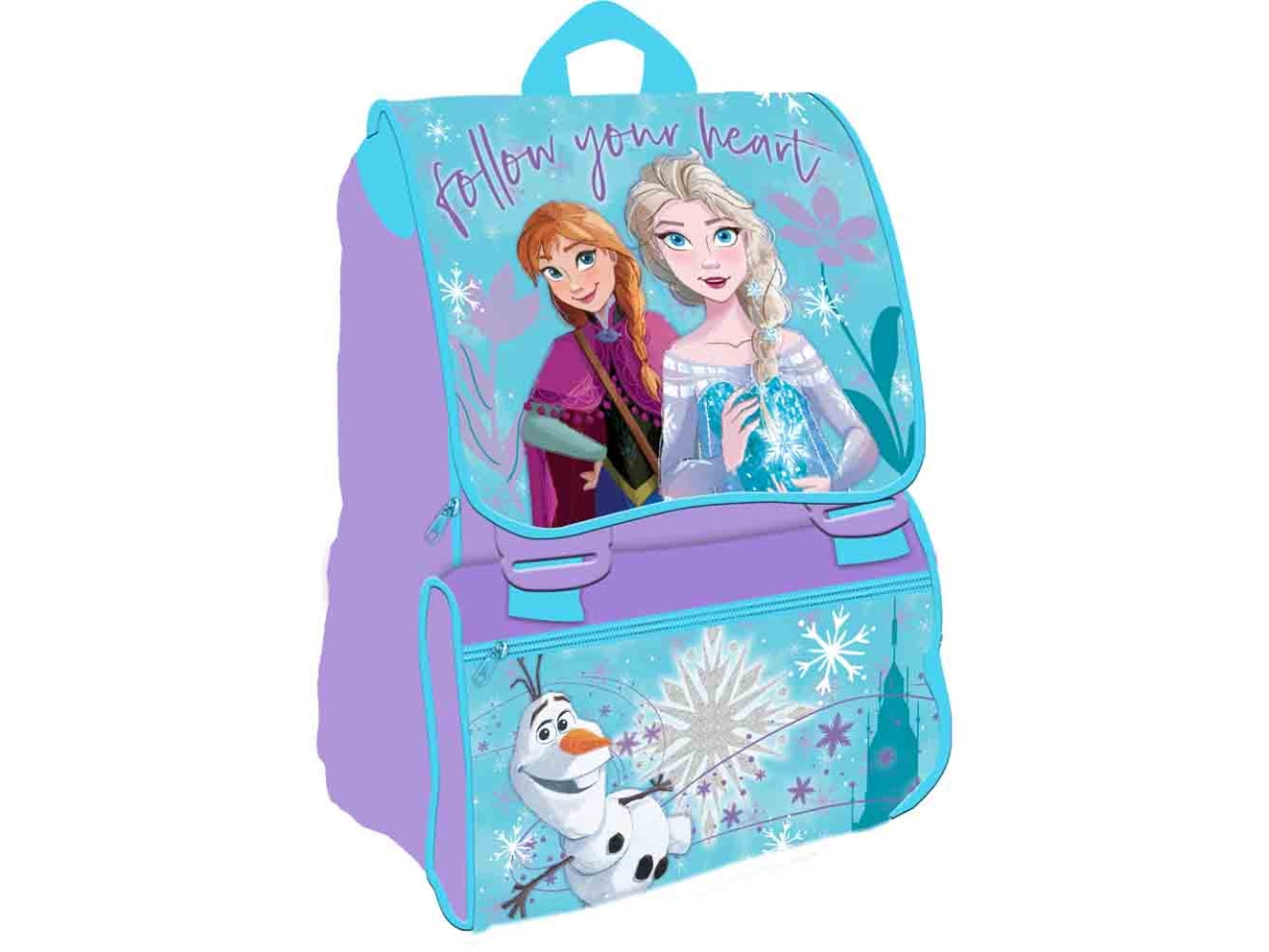 Zaino scuola Frozen estensibile in poliestere turchese e lilla 40x28x14 cm - Dimagraf