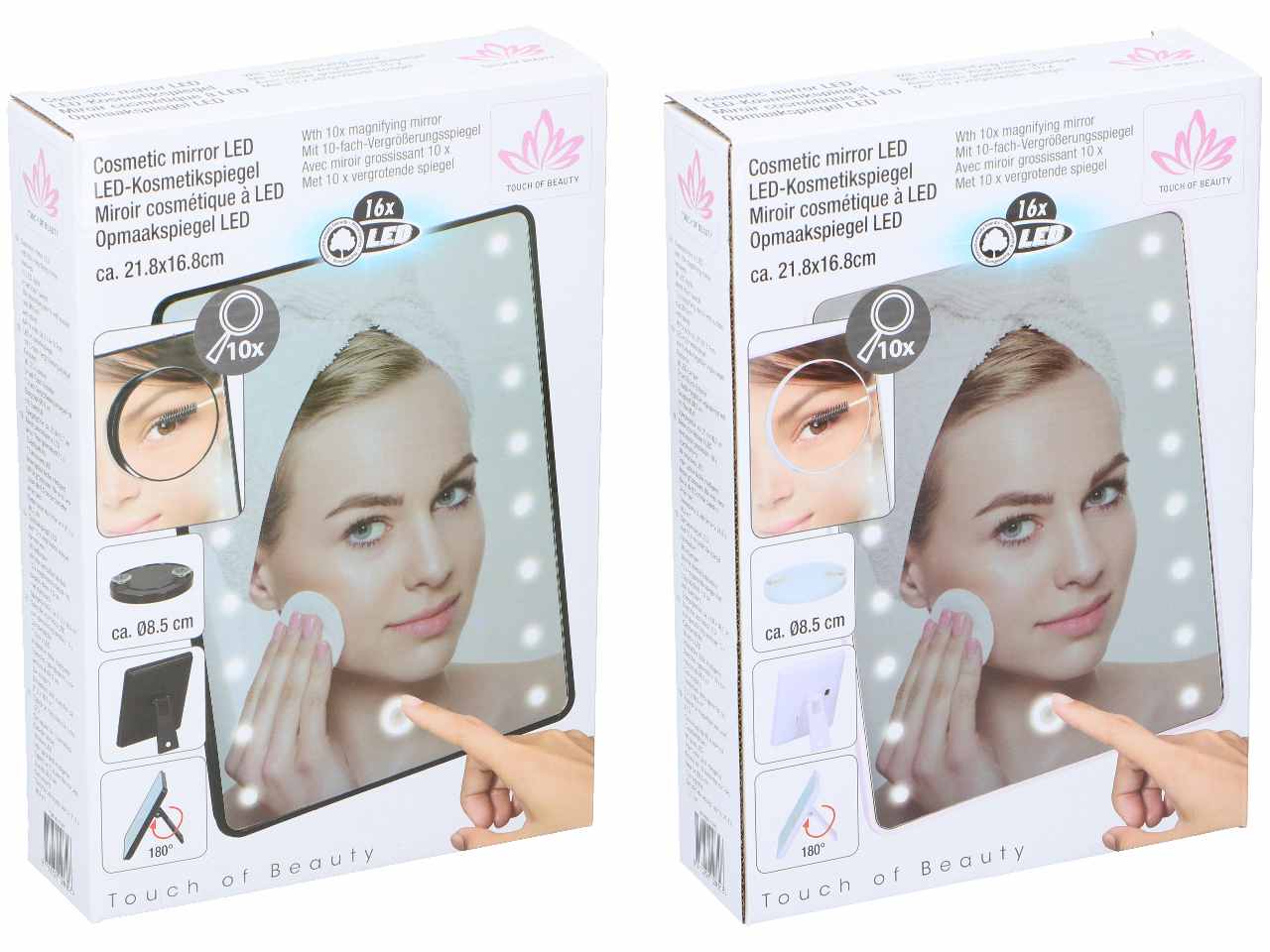 Touch of beauty specchio cosmetico in plastica abs e vetro 16 led 21,8x16,8x5,5cm in 2 assortimenti