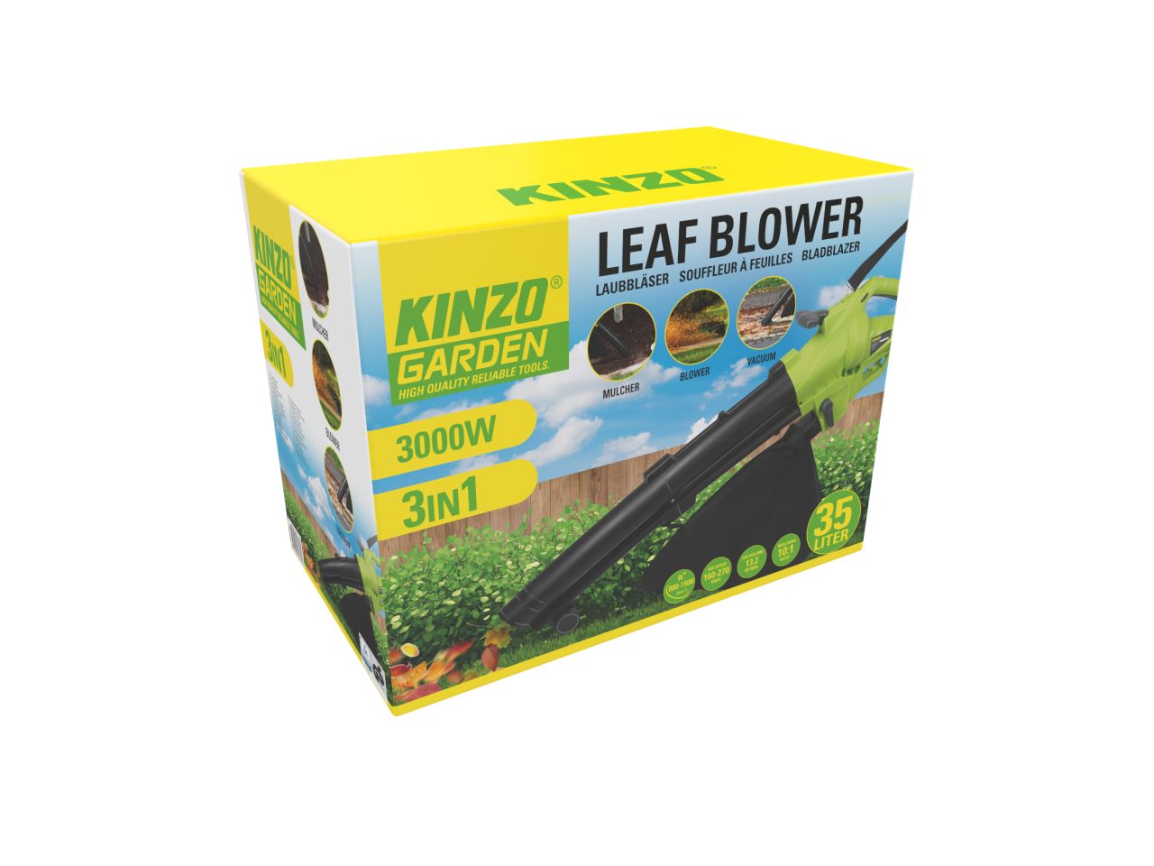 Soffiatore spazza foglie 3000w con 3 funzioni misura 120x16x31cm marca kinzo garden
