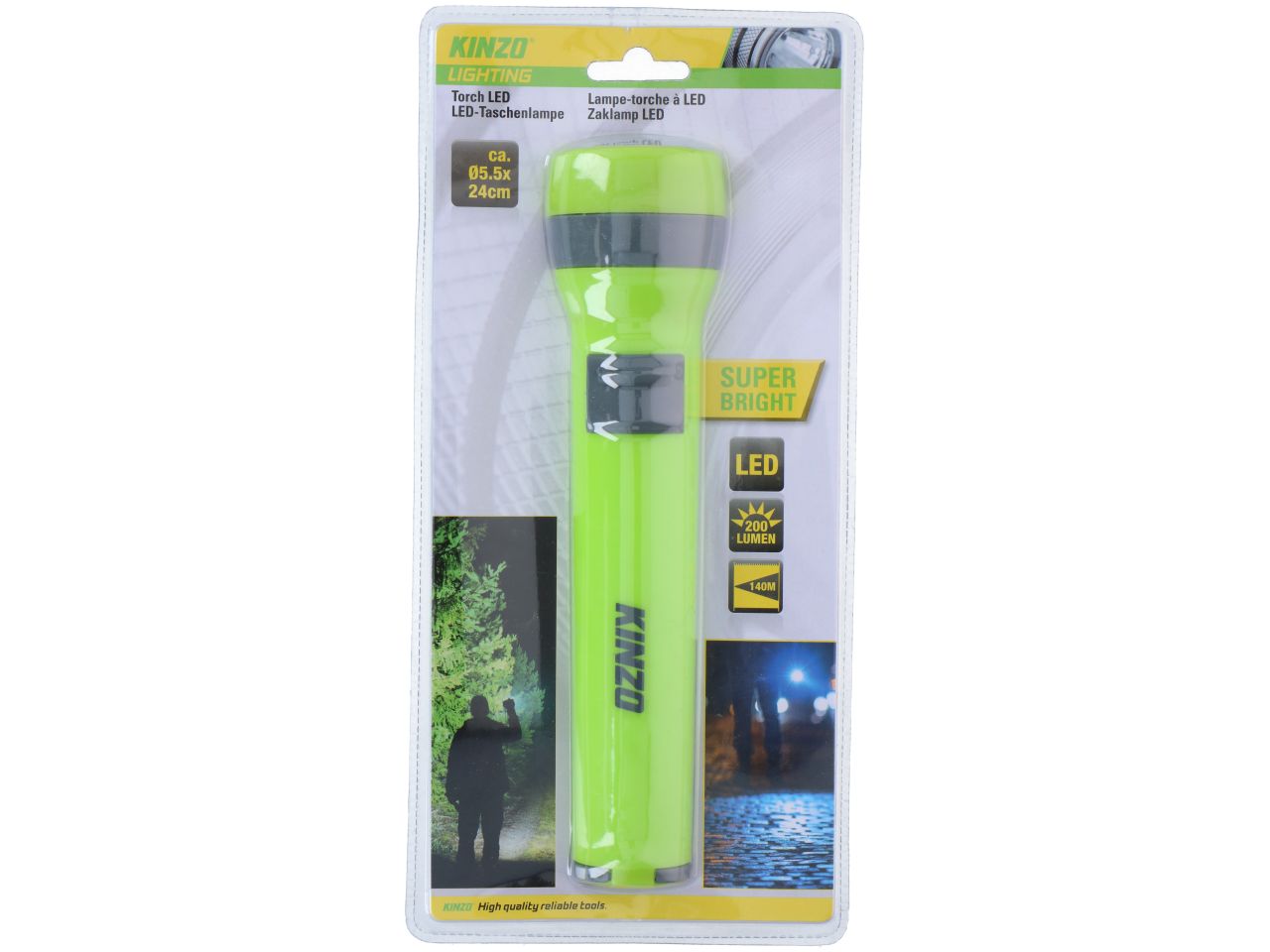 Torcia 3w 200 lumen in polietilene misure 24x5,5x5,5cm marca kinzo
