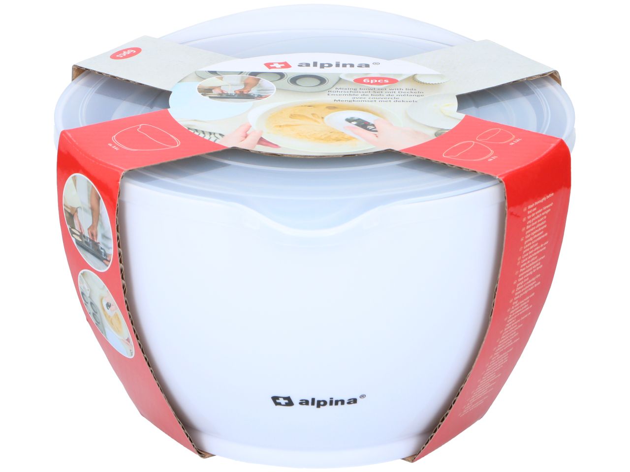 Ciotola in polipropilene con coperchio 3 pezzi 1,2/2/3,4l marchio alpina