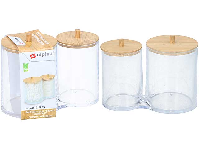 Alpina organizer per cosmetici in polistirene e bamboo - 15,5x8x13,3cm