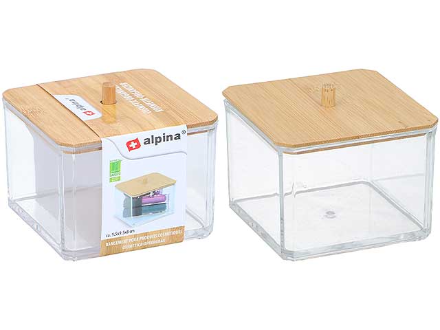 Alpina organizer per cosmetici in polistirene e bamboo 9,5x9,5x7,5cm