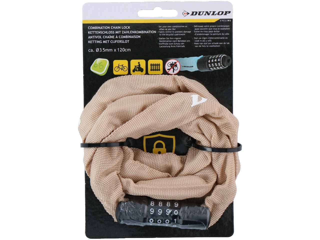 Dunlop lucchetto per bicicletta con combinazione 58cm 6 colori assortiti
